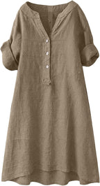 Rochelle Robe Midi Femme – Coupe Fluide en Coton et Lin pour l'Été
