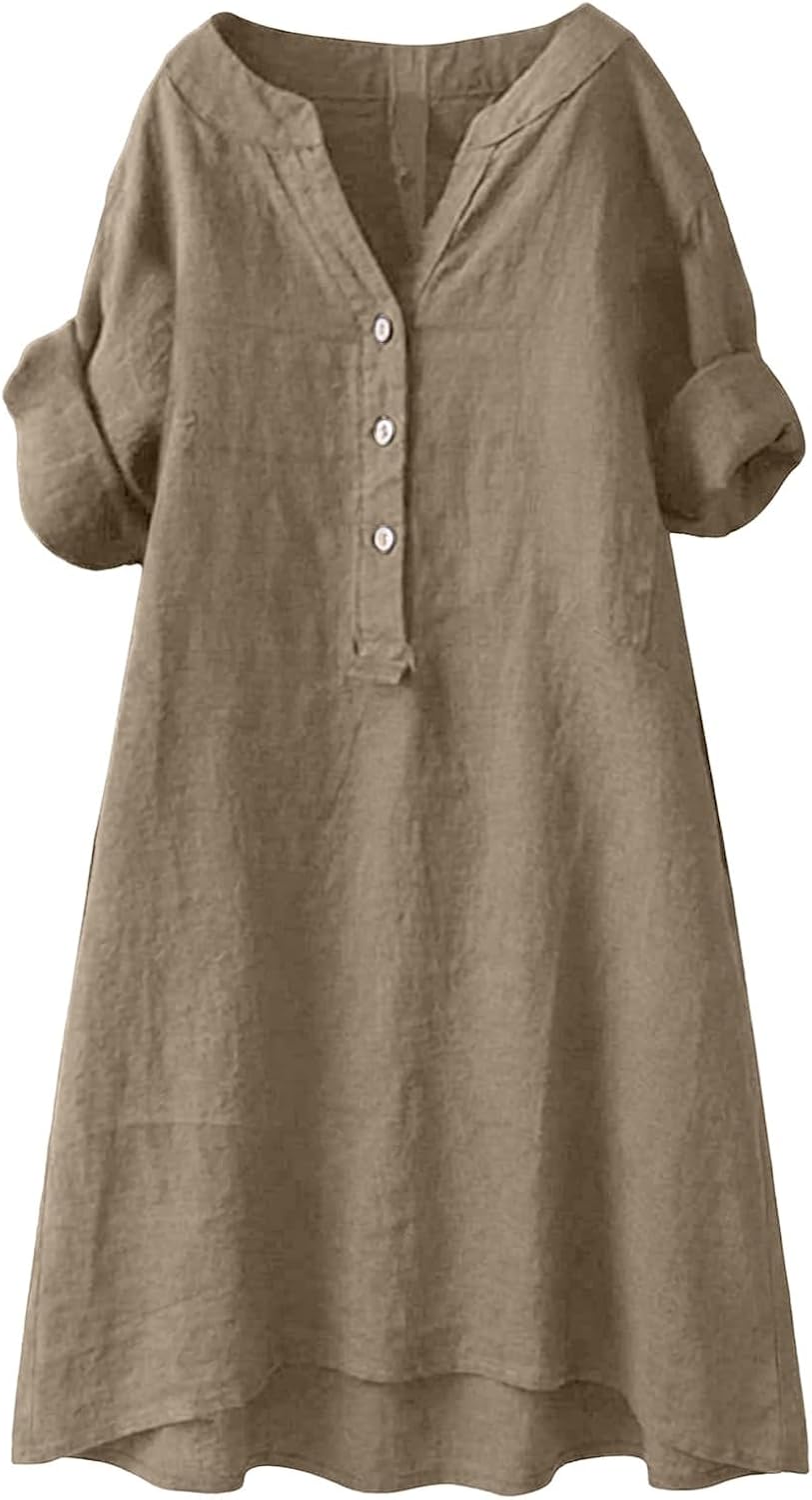 Rochelle Robe Midi Femme – Coupe Fluide en Coton et Lin pour l'Été