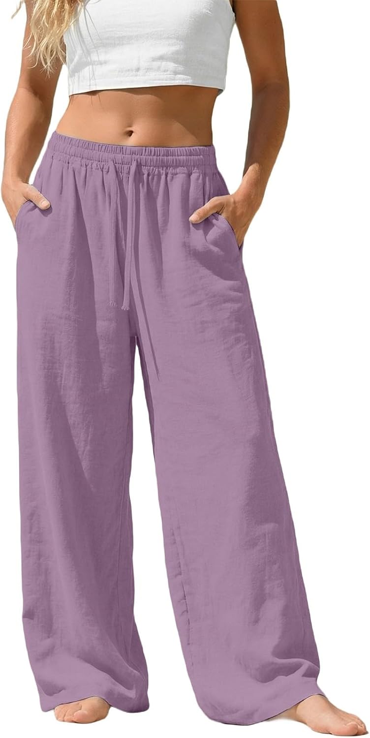 Camille Pantalon Palazzo en Lin – Pantalon Léger et Fluide avec Poches