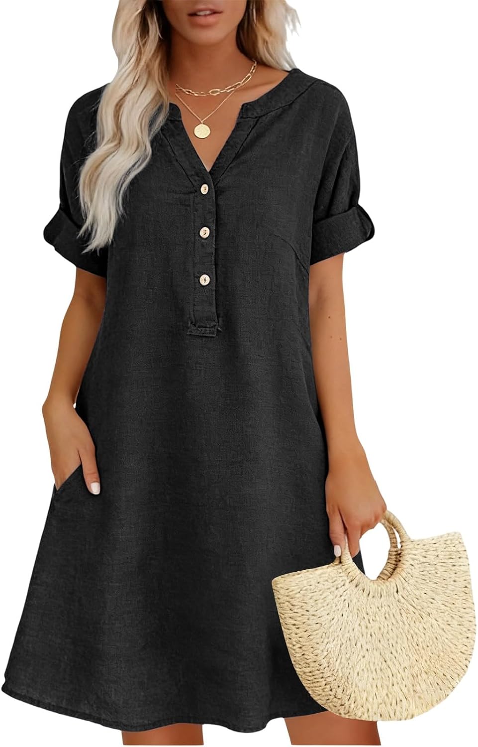 Rochelle Robe Midi Femme – Coupe Fluide en Coton et Lin pour l'Été