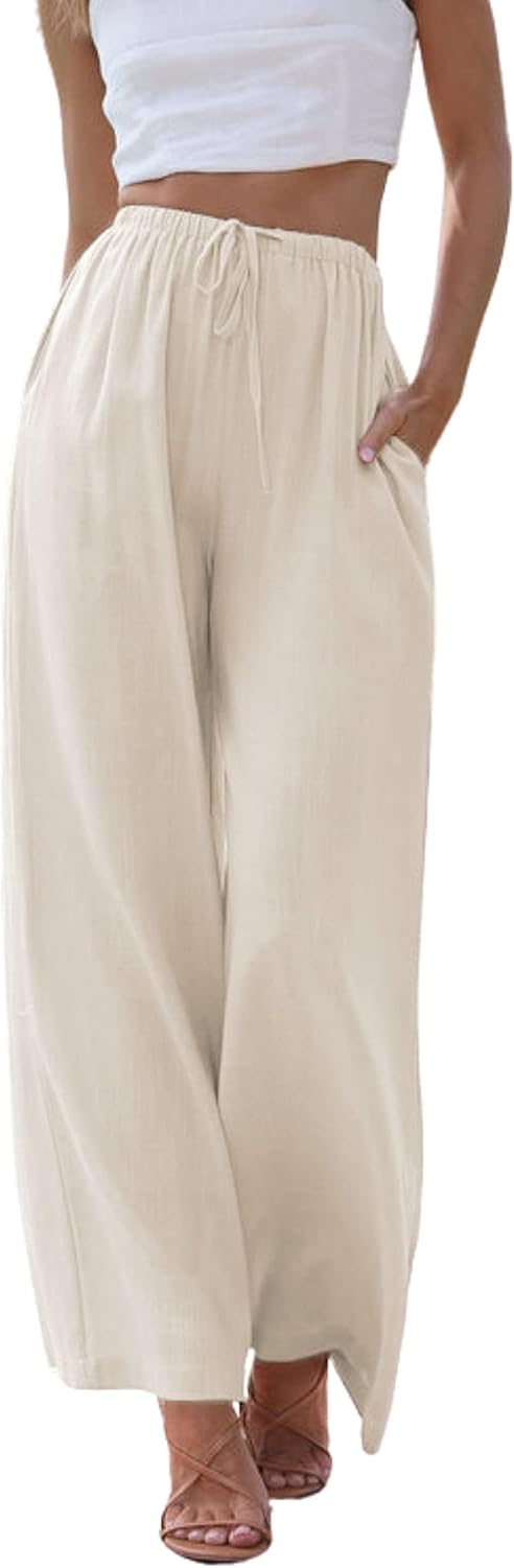 Andrea Pantalon Palazzo en Lin – Pantalon Léger à Jambes Larges avec Poches
