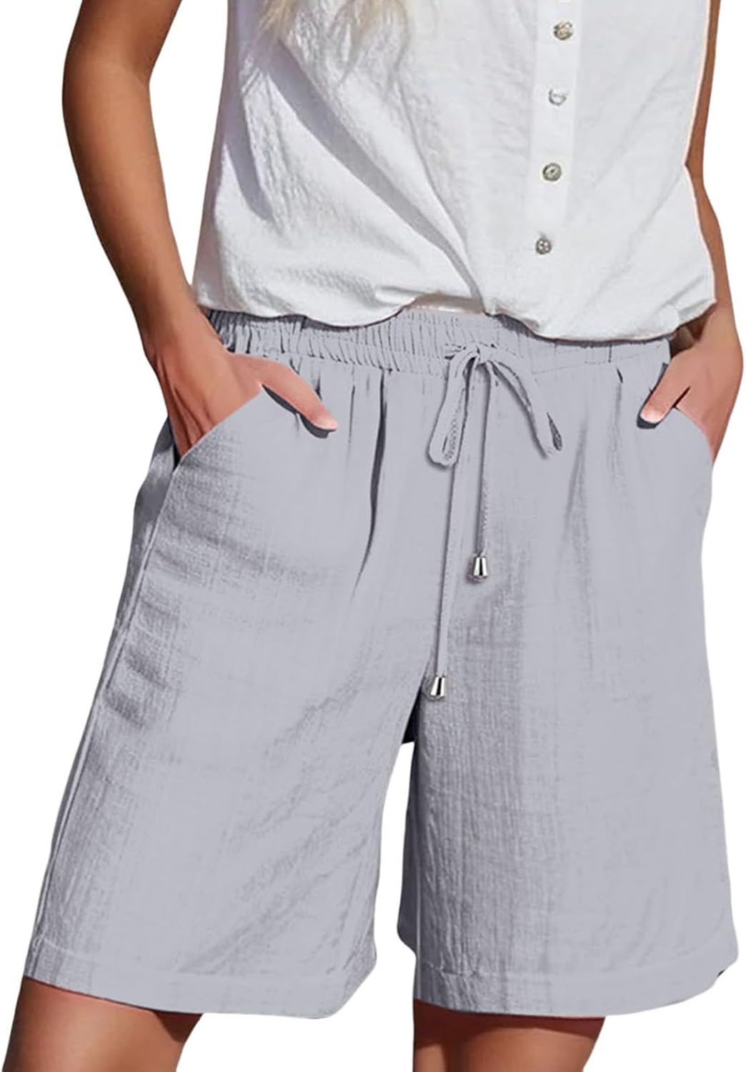 Inès Short Femme – Bermuda Taille Haute à Cordon avec Poches