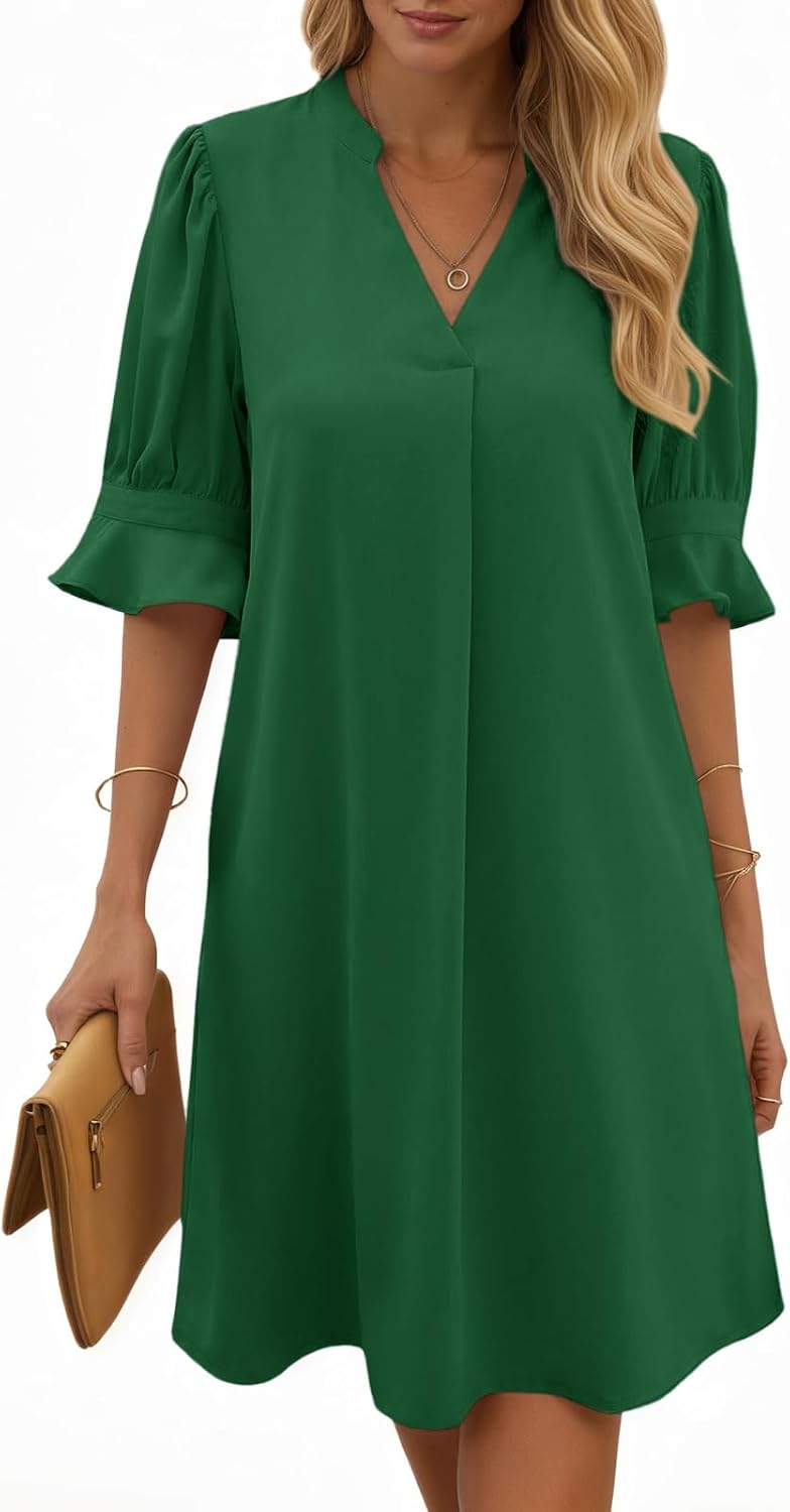 Joséphine Robe Femme – Robe Chemise à Col V avec Manches Volantées