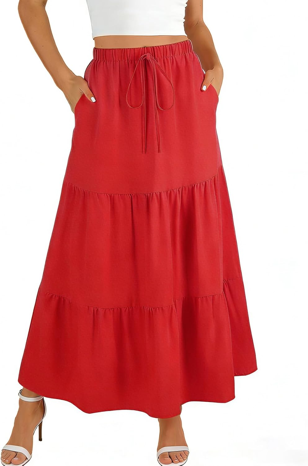 Léocadie Jupe Maxi – Jupe Longue Taille Haute avec Poches et Doublure Intégrée