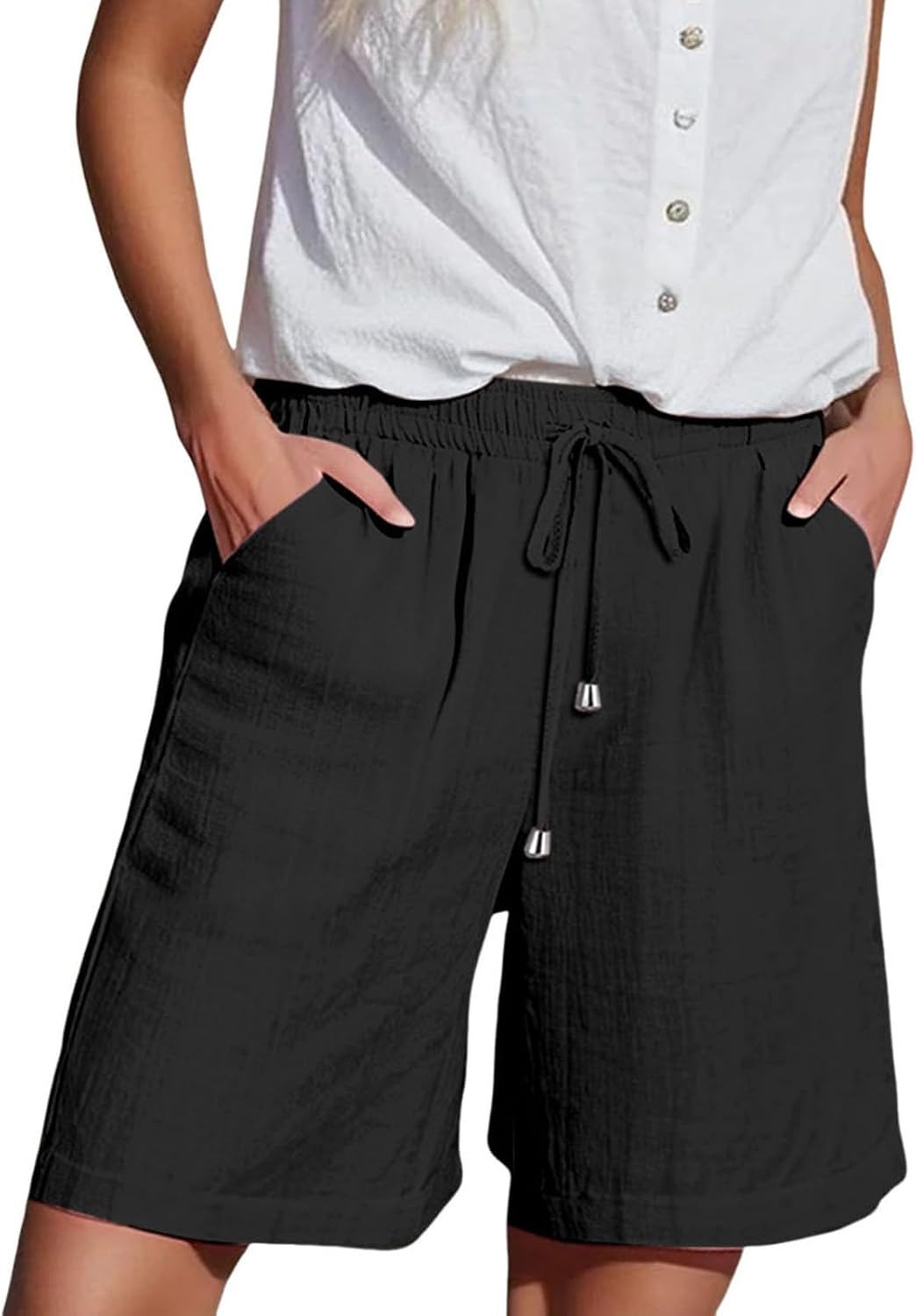 Inès Short Femme – Bermuda Taille Haute à Cordon avec Poches