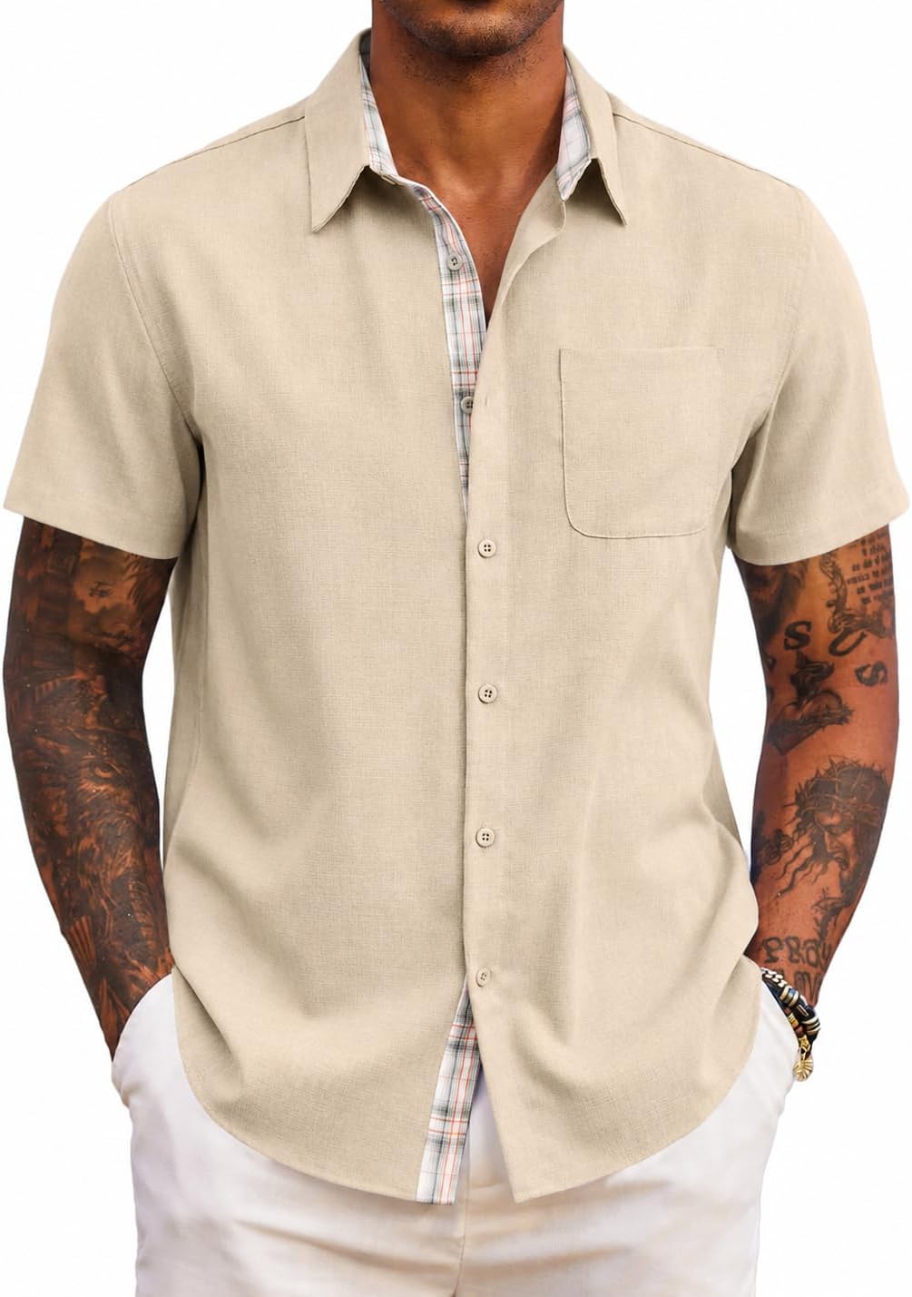 Adrian Chemise Homme – Chemise à Manches Courtes Coupe Classique avec Poche Poitrine
