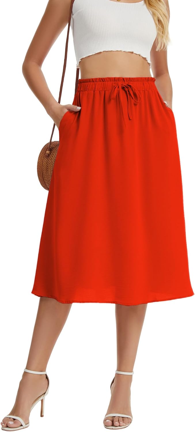 Amandine Jupe Midi – Jupe Trapèze Taille Haute avec Poches Style Élégant d'Été