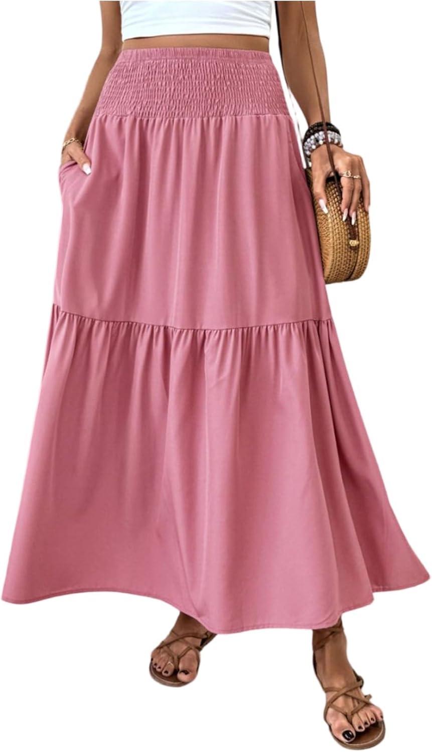 Eulalie Jupe Maxi – Jupe Longue Bohème Taille Haute avec Poches et Imprimé Floral