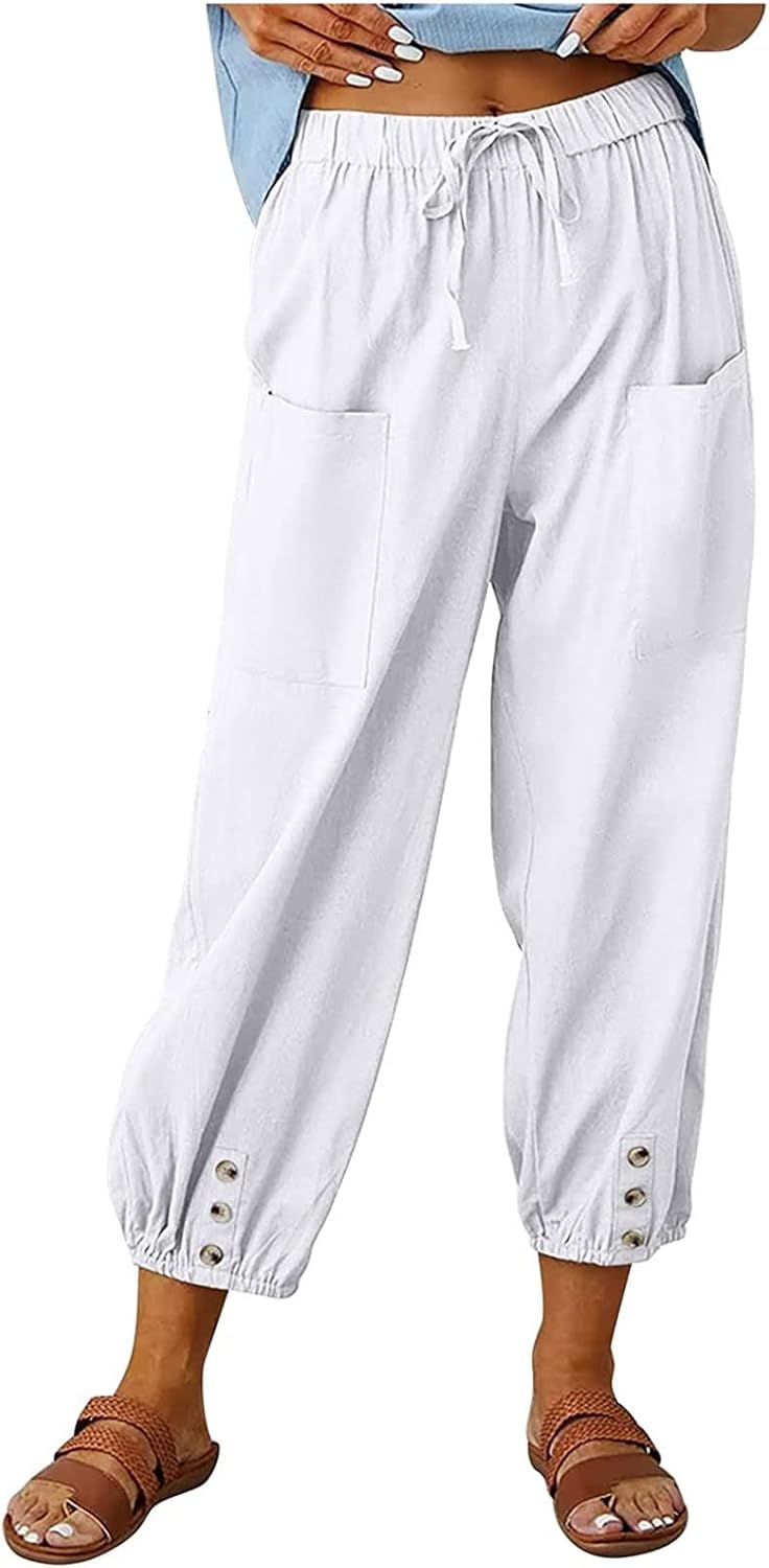Nicole Pantacourt en Lin 7/8 – Pantalon Léger à Jambes Larges avec Poches