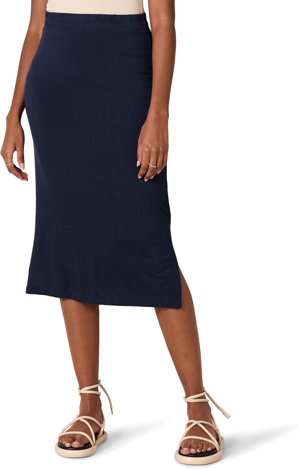 Coralie Jupe Midi – Jupe Pull-On en Jersey Extensible au Tombé Élégant