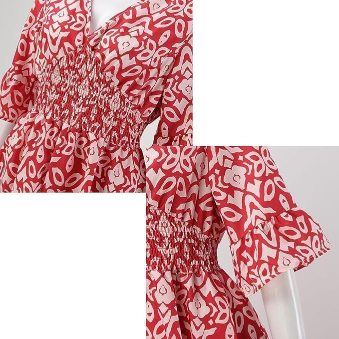 Charlotte Robe Femme Grande Taille – Robe Longue Fleurie à Col V avec Taille Élastiquée et Manches 3/4