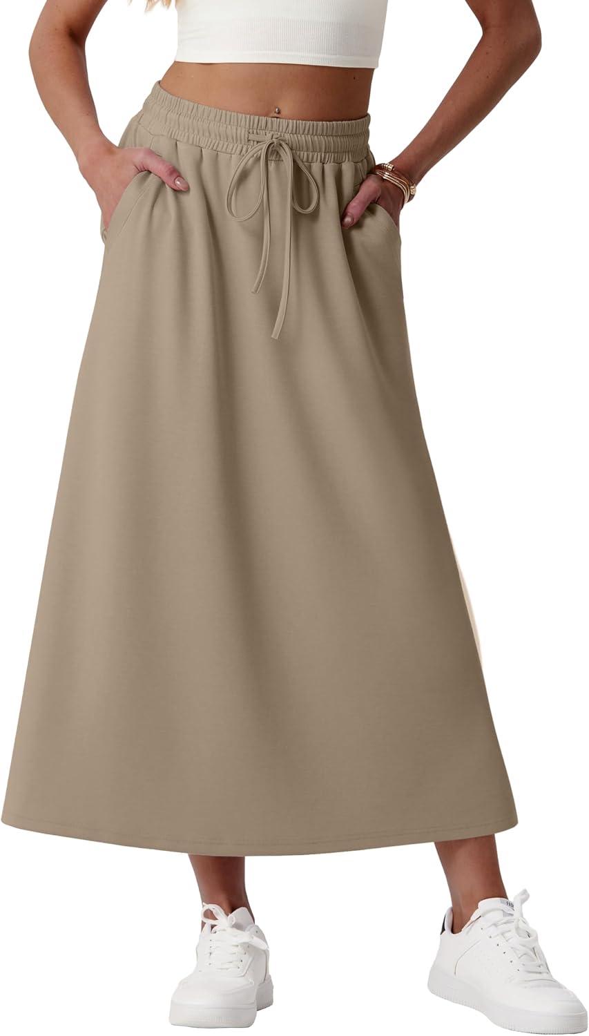 Faustine Jupe Maxi – Jupe Longue Taille Haute avec Poches en Mélange de Modal