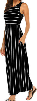 Victoire Robe Femme – Robe Longue Bohème Sans Manches avec Poches