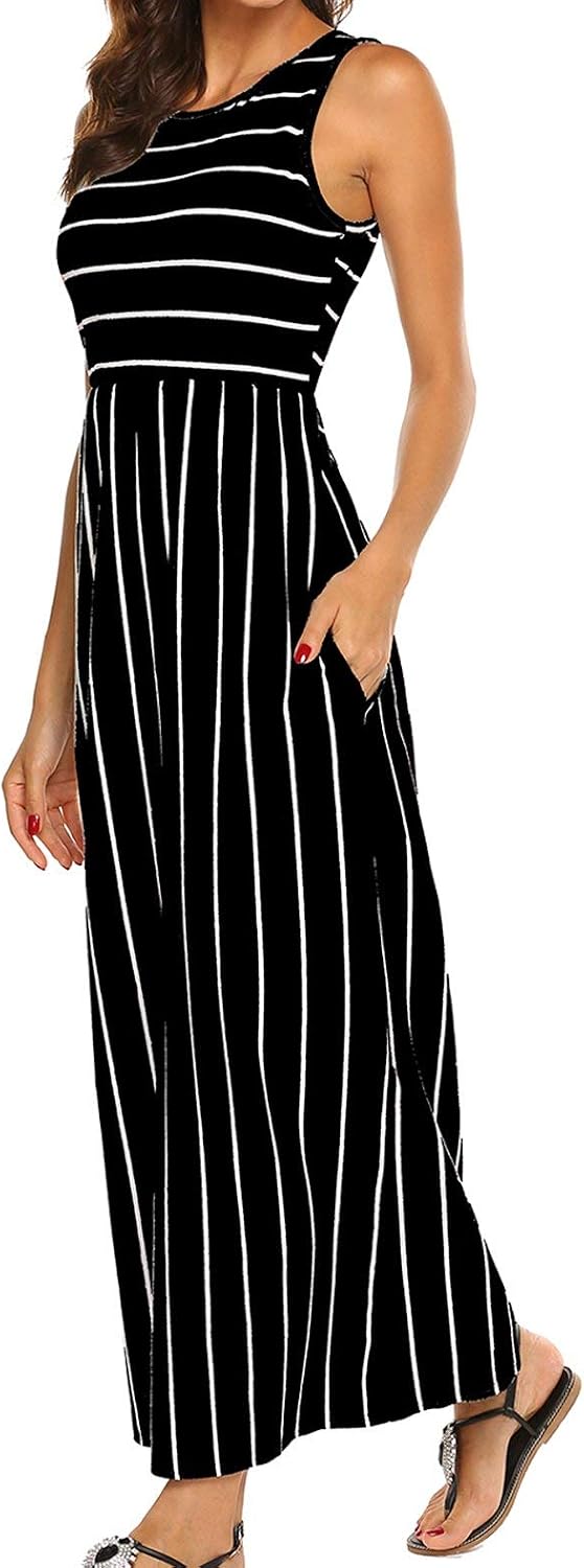 Victoire Robe Femme – Robe Longue Bohème Sans Manches avec Poches