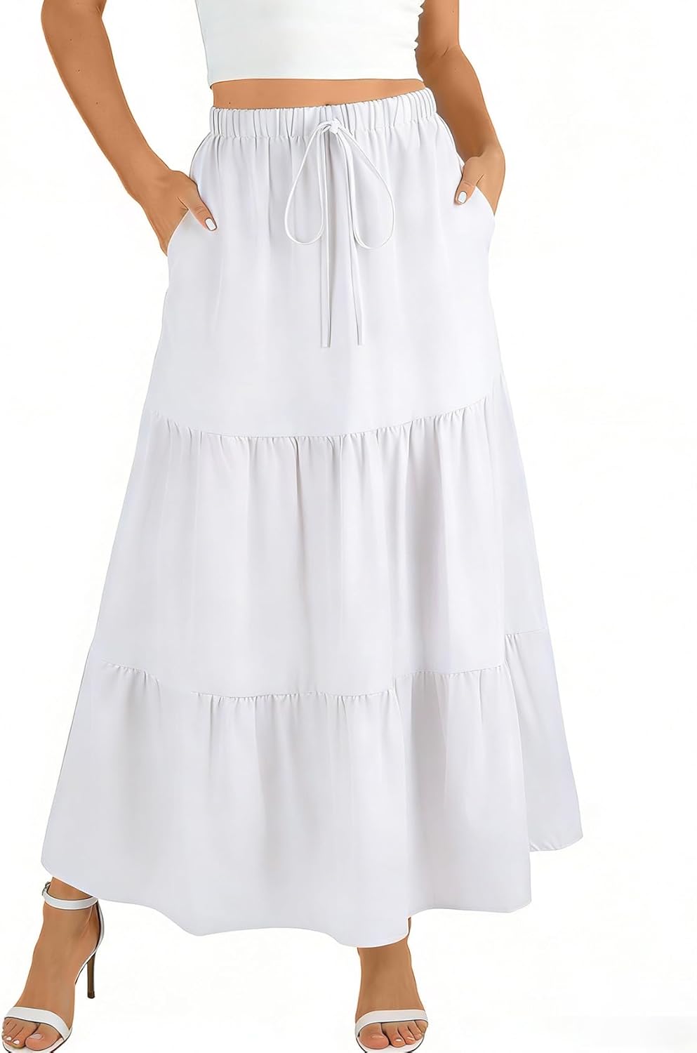Léocadie Jupe Maxi – Jupe Longue Taille Haute avec Poches et Doublure Intégrée