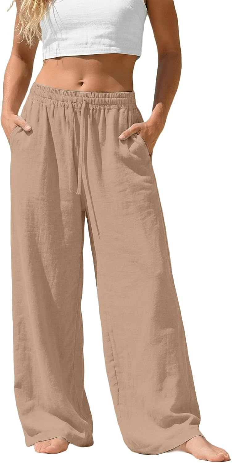 Camille Pantalon Palazzo en Lin – Pantalon Léger et Fluide avec Poches