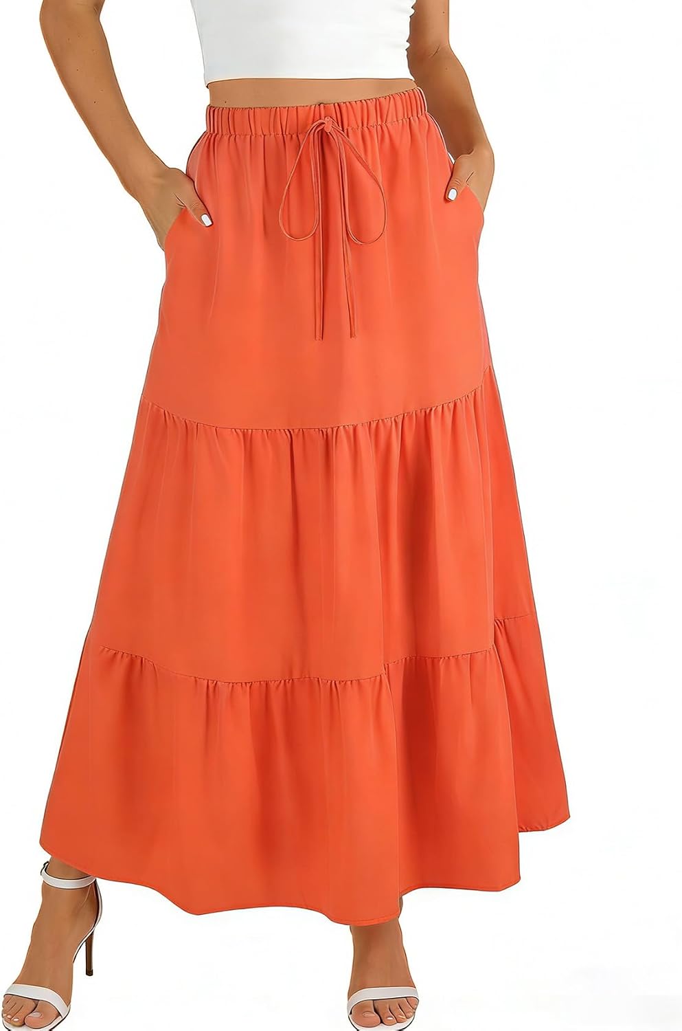 Léocadie Jupe Maxi – Jupe Longue Taille Haute avec Poches et Doublure Intégrée