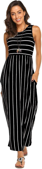 Victoire Robe Femme – Robe Longue Bohème Sans Manches avec Poches
