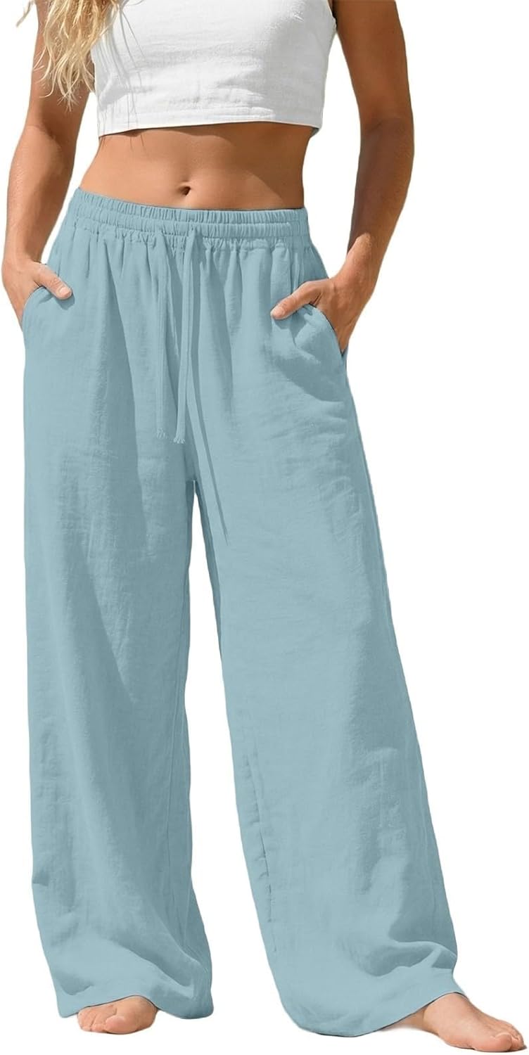 Camille Pantalon Palazzo en Lin – Pantalon Léger et Fluide avec Poches