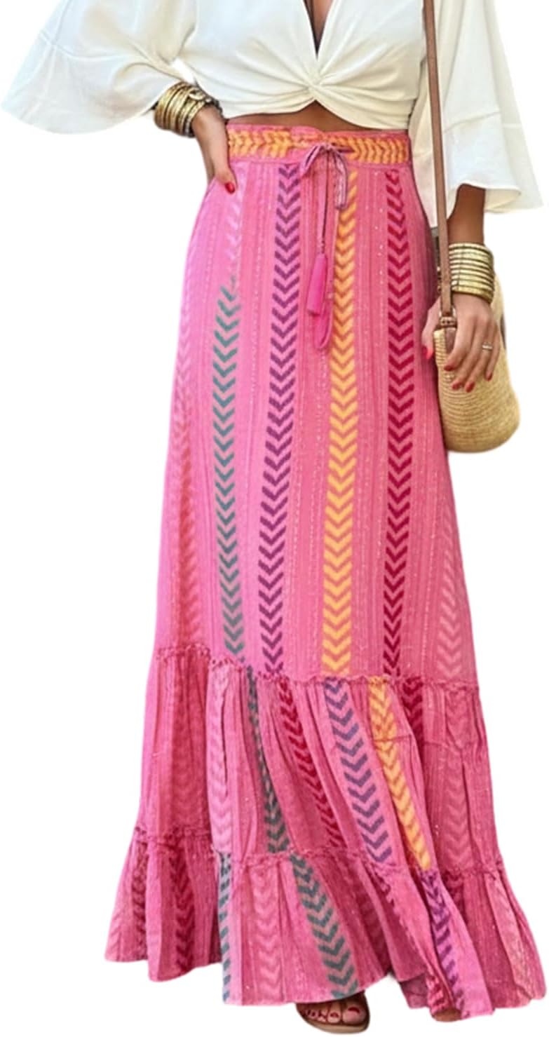 Maëlle Jupe Maxi Bohème – Jupe Longue Fleurie Taille Smockée