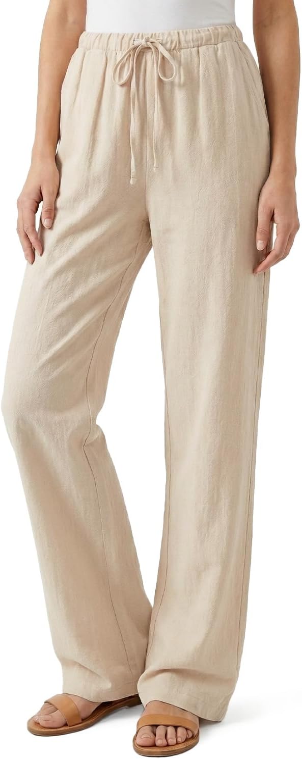Valerie Pantalon Long en Lin – Pantalon Décontracté Grande Taille à Jambes Droites