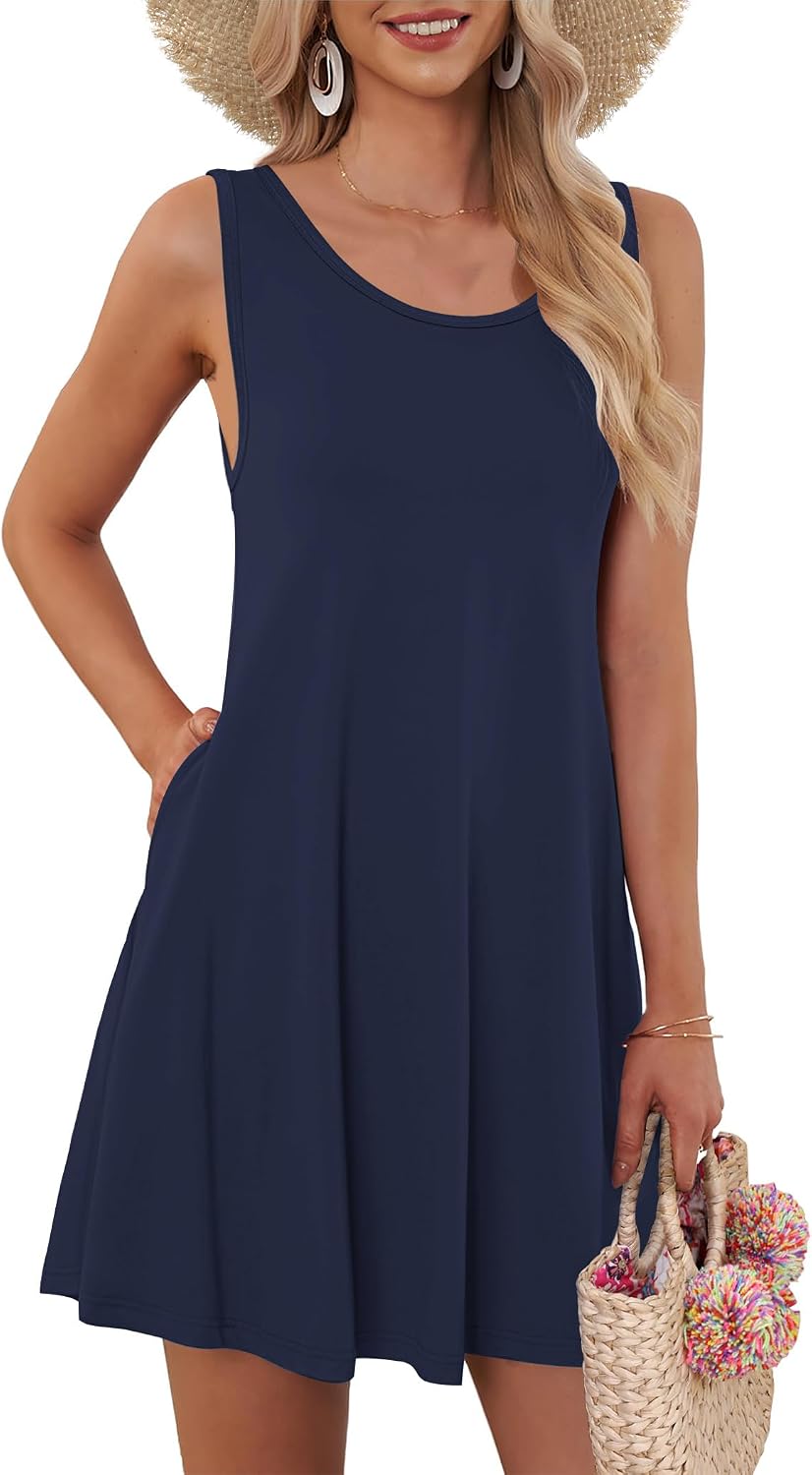 Kristine Robe Femme – Robe Courte Sans Manches à Col Rond avec Poches