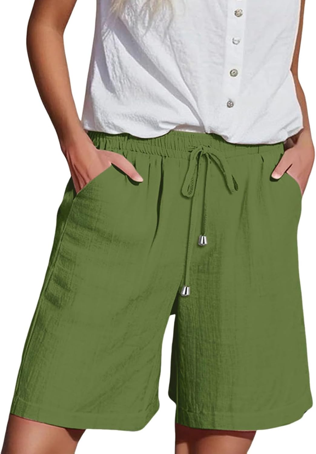 Inès Short Femme – Bermuda Taille Haute à Cordon avec Poches