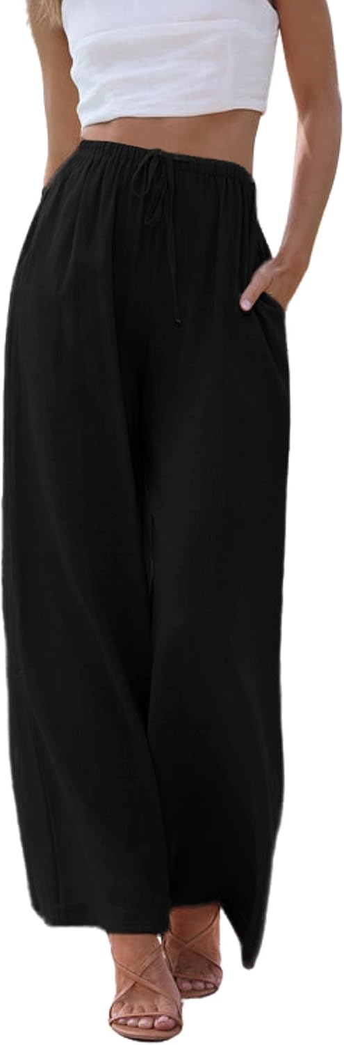 Andrea Pantalon Palazzo en Lin – Pantalon Léger à Jambes Larges avec Poches