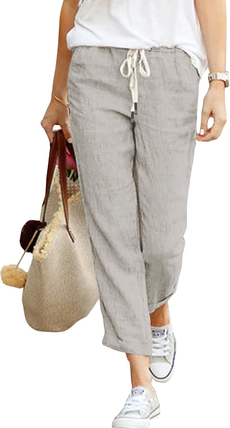 Michelle Pantalon 7/8 en Lin – Pantalon Léger et Décontracté pour l'Été