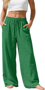 Camille Pantalon Palazzo en Lin – Pantalon Léger et Fluide avec Poches