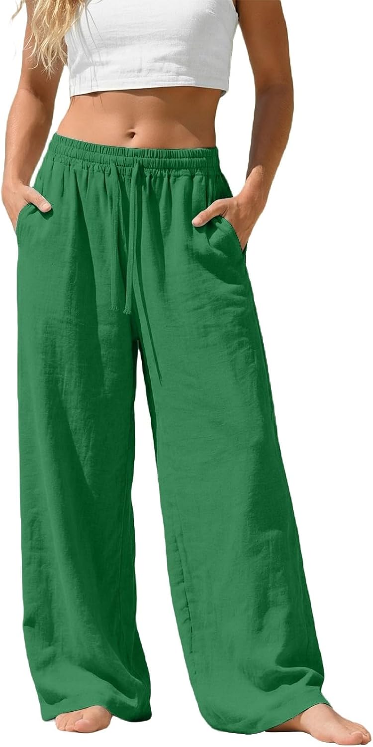 Camille Pantalon Palazzo en Lin – Pantalon Léger et Fluide avec Poches