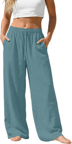 Camille Pantalon Palazzo en Lin – Pantalon Léger et Fluide avec Poches
