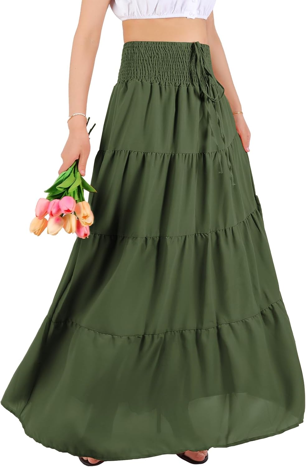 Lysiane Jupe Maxi – Jupe Longue Bohème en Mousseline Taille Haute Convertible 2-en-1