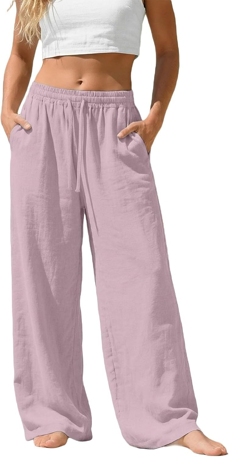 Camille Pantalon Palazzo en Lin – Pantalon Léger et Fluide avec Poches