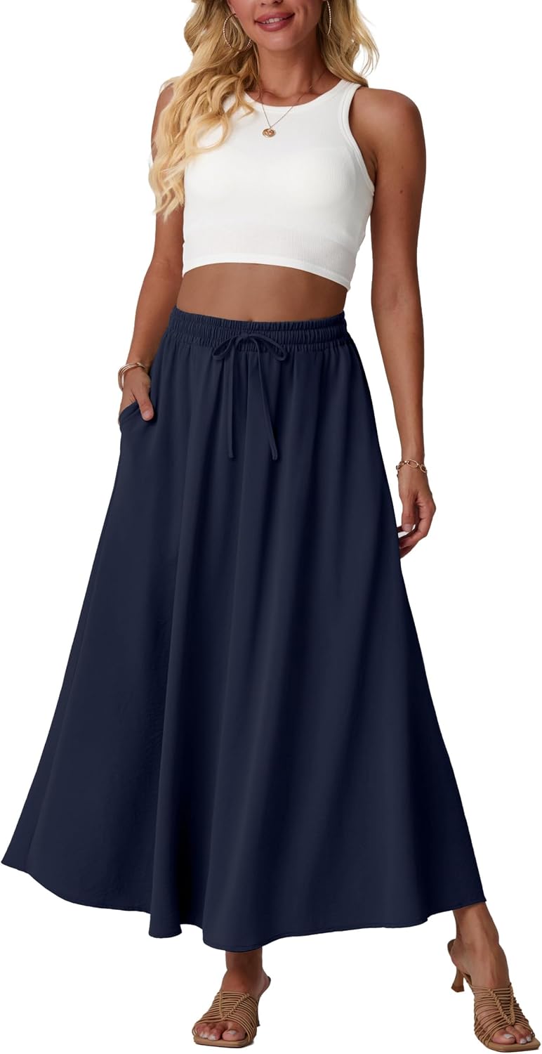 Mireille Jupe Maxi Fleurie – Jupe Longue Taille Haute Fluide avec Poches