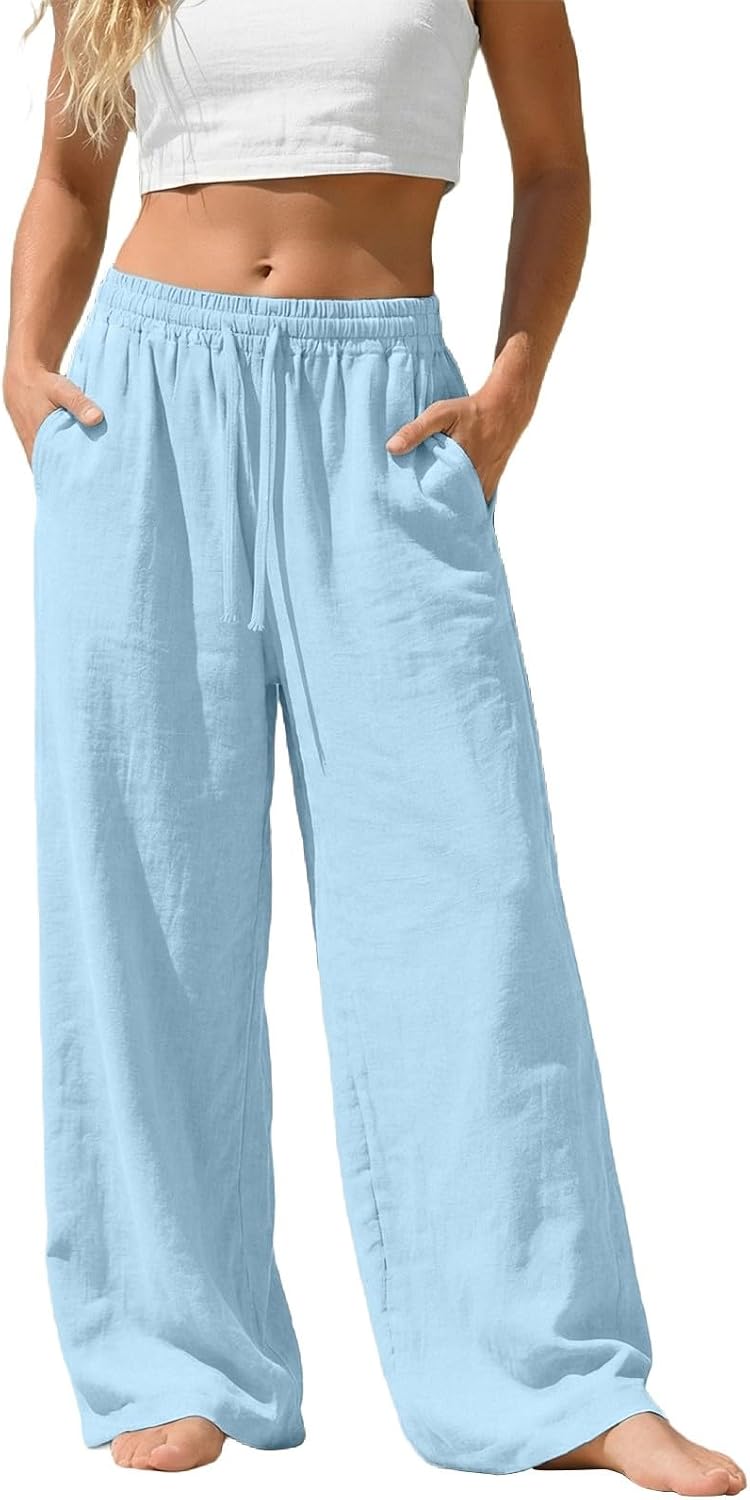 Camille Pantalon Palazzo en Lin – Pantalon Léger et Fluide avec Poches