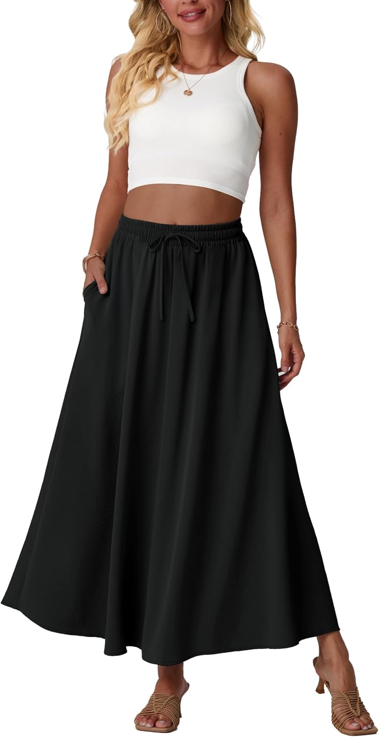 Mireille Jupe Maxi Fleurie – Jupe Longue Taille Haute Fluide avec Poches