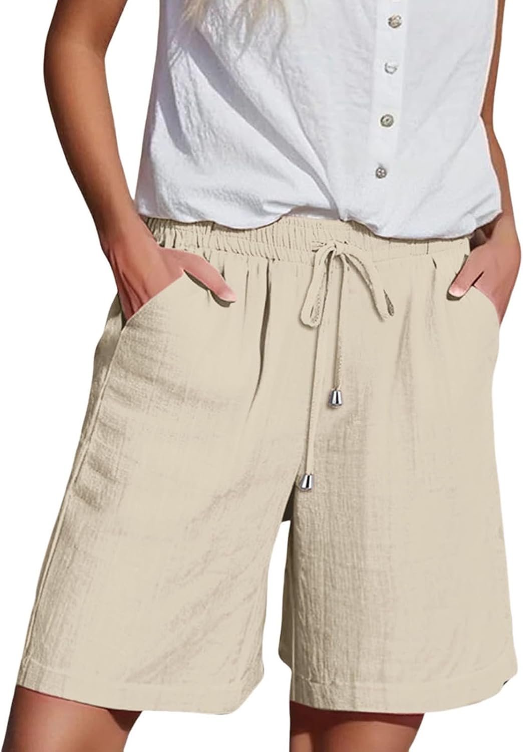 Inès Short Femme – Bermuda Taille Haute à Cordon avec Poches