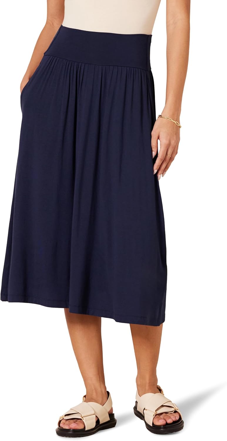 Élisabeth Jupe Midi – Jupe Pull-On en Jersey Fluide avec Poches