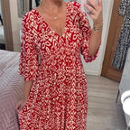 Charlotte Robe Femme Grande Taille – Robe Longue Fleurie à Col V avec Taille Élastiquée et Manches 3/4