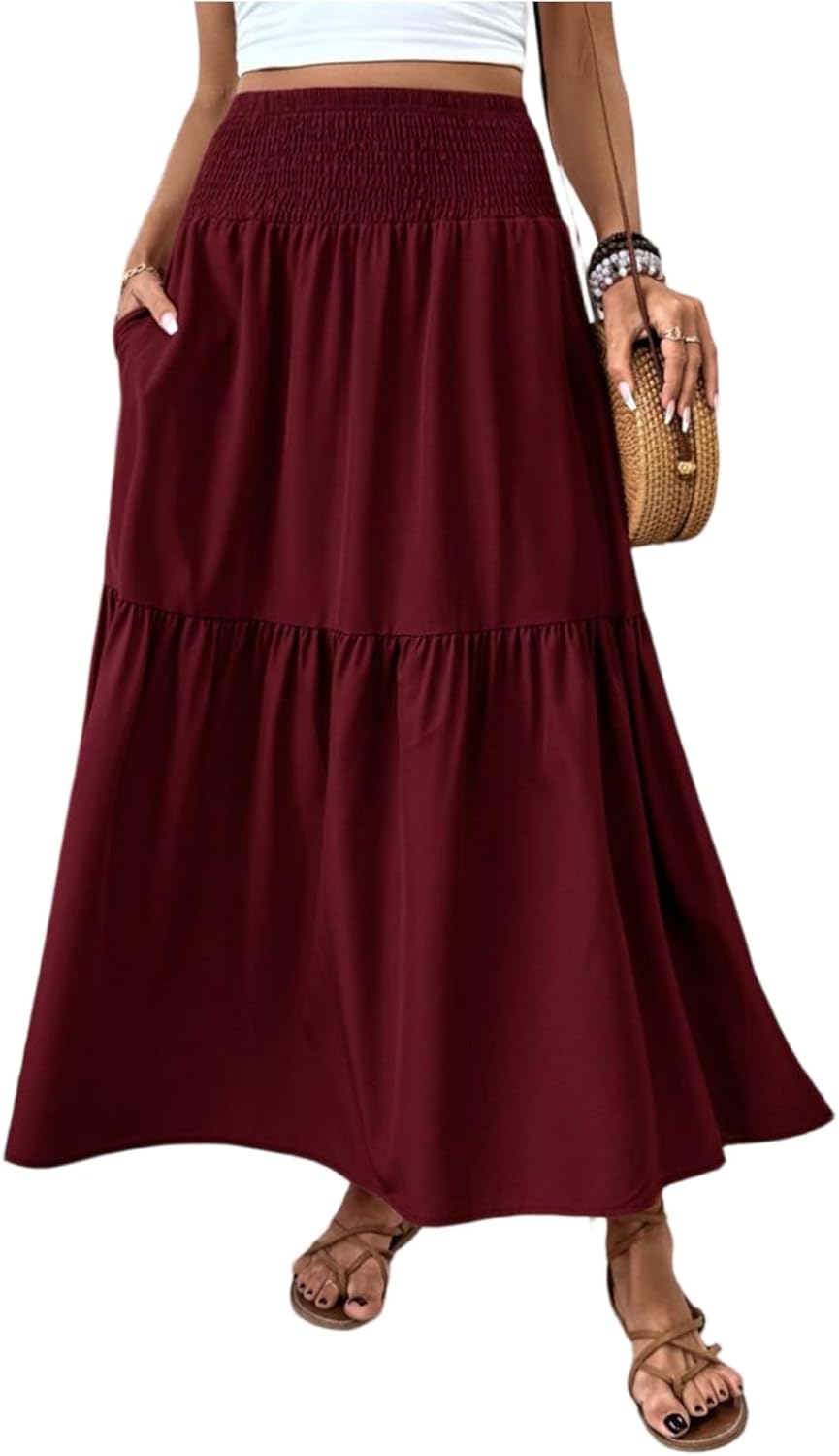 Eulalie Jupe Maxi – Jupe Longue Bohème Taille Haute avec Poches et Imprimé Floral