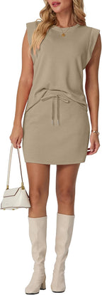 Janine Ensemble Femme – Ensemble Deux Pièces avec Haut à Manches Courtes et Jupe-Short à Poches