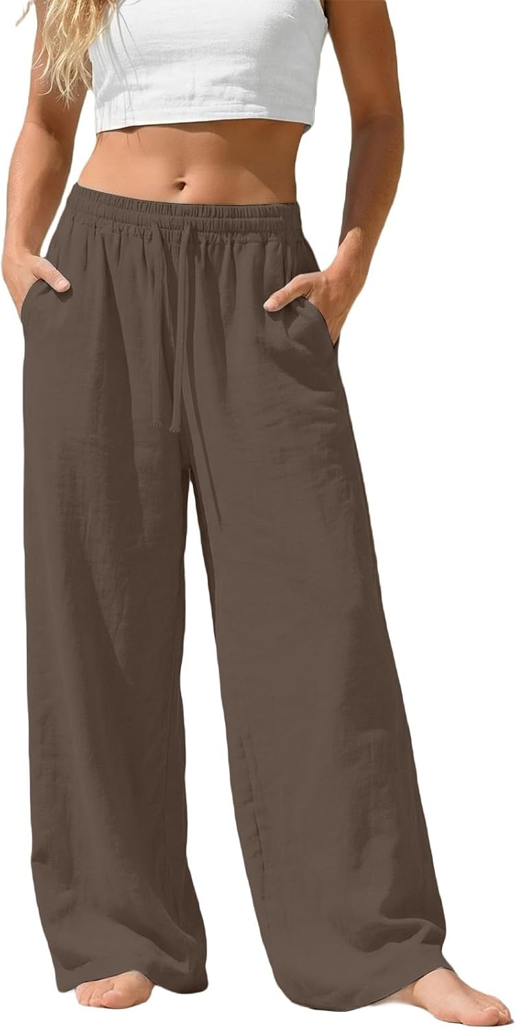 Camille Pantalon Palazzo en Lin – Pantalon Léger et Fluide avec Poches