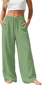 Camille Pantalon Palazzo en Lin – Pantalon Léger et Fluide avec Poches