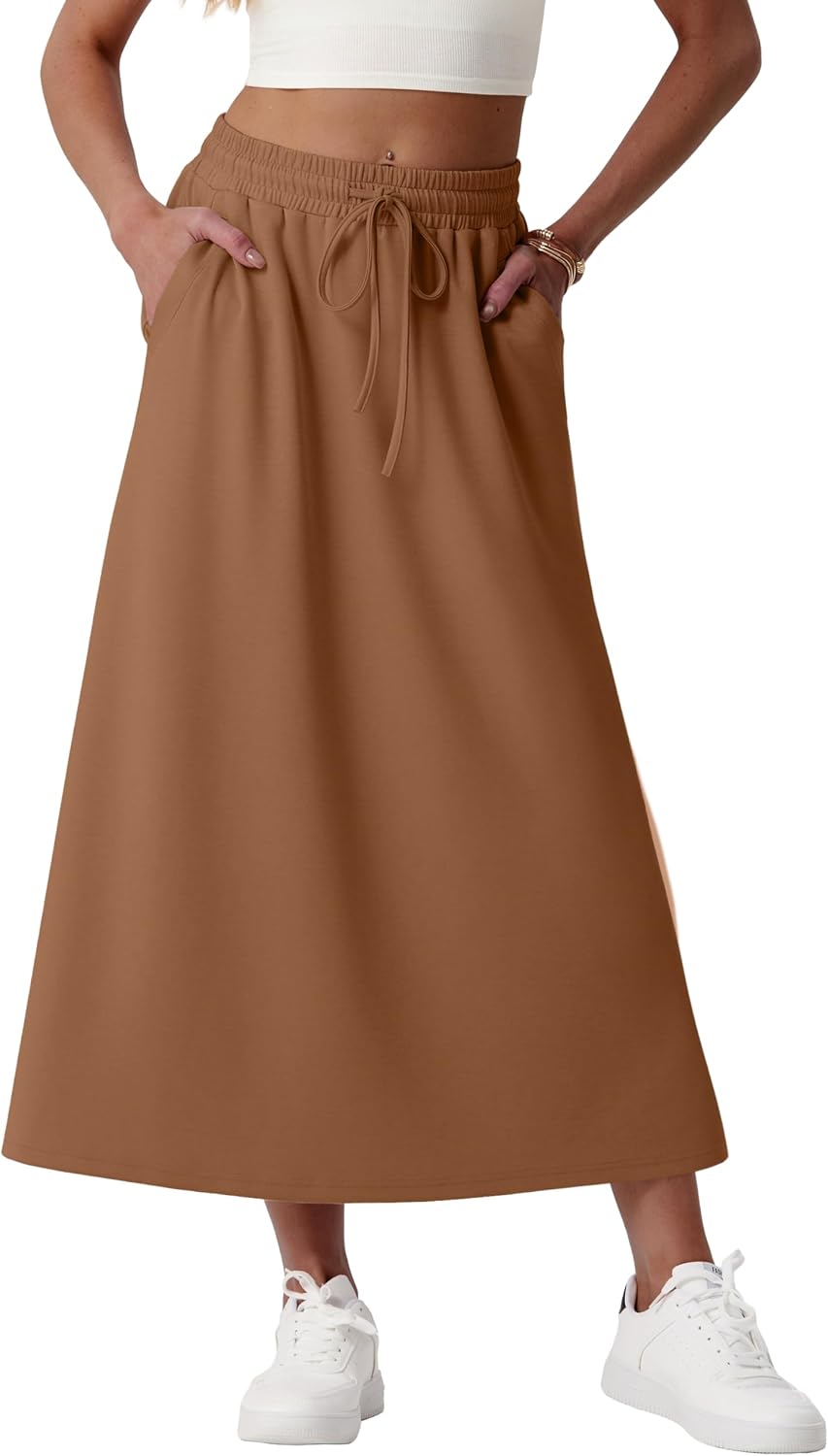 Faustine Jupe Maxi – Jupe Longue Taille Haute avec Poches en Mélange de Modal