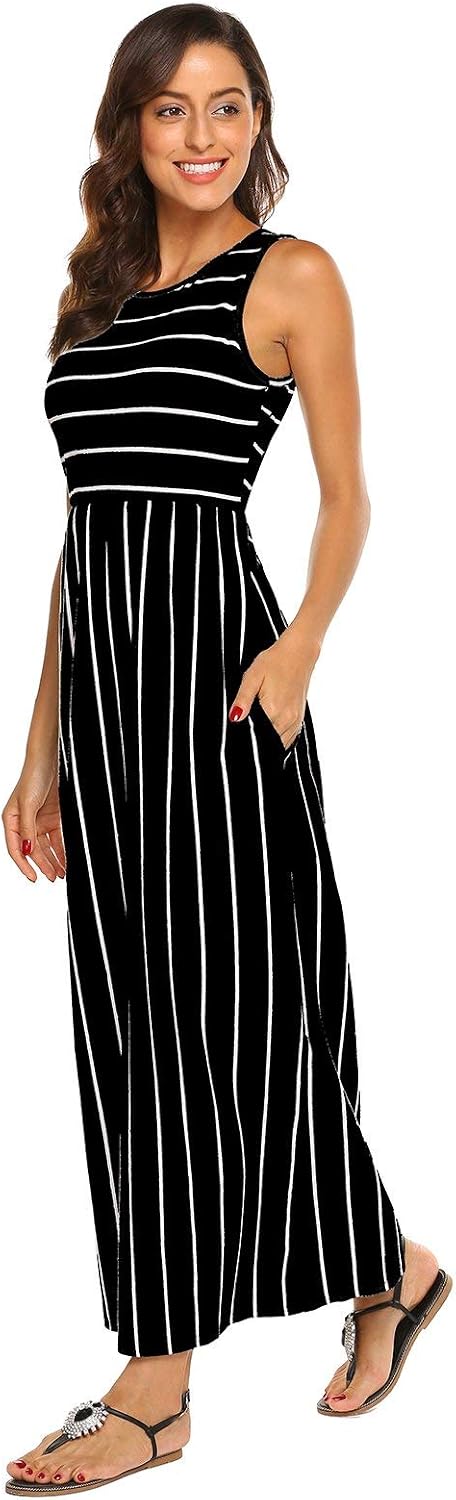 Victoire Robe Femme – Robe Longue Bohème Sans Manches avec Poches