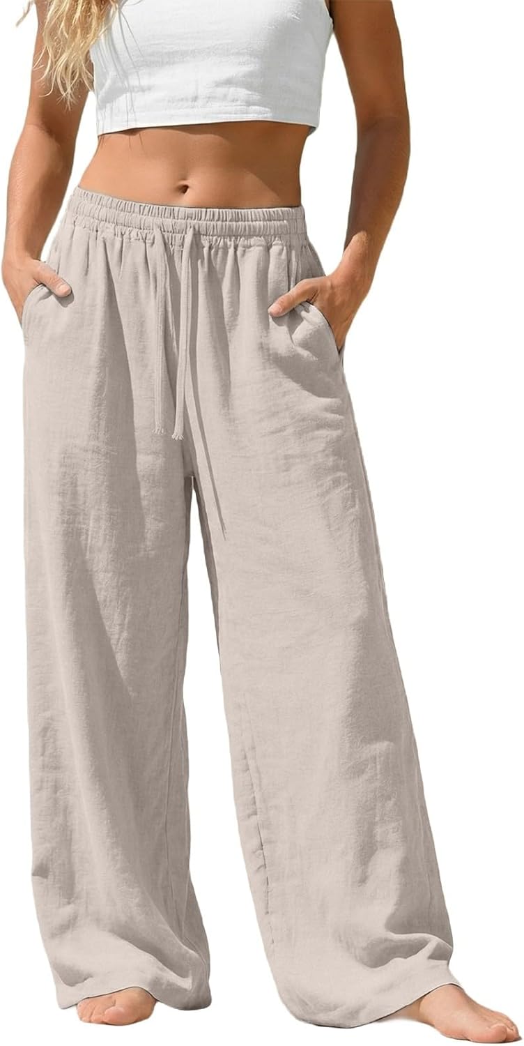 Camille Pantalon Palazzo en Lin – Pantalon Léger et Fluide avec Poches