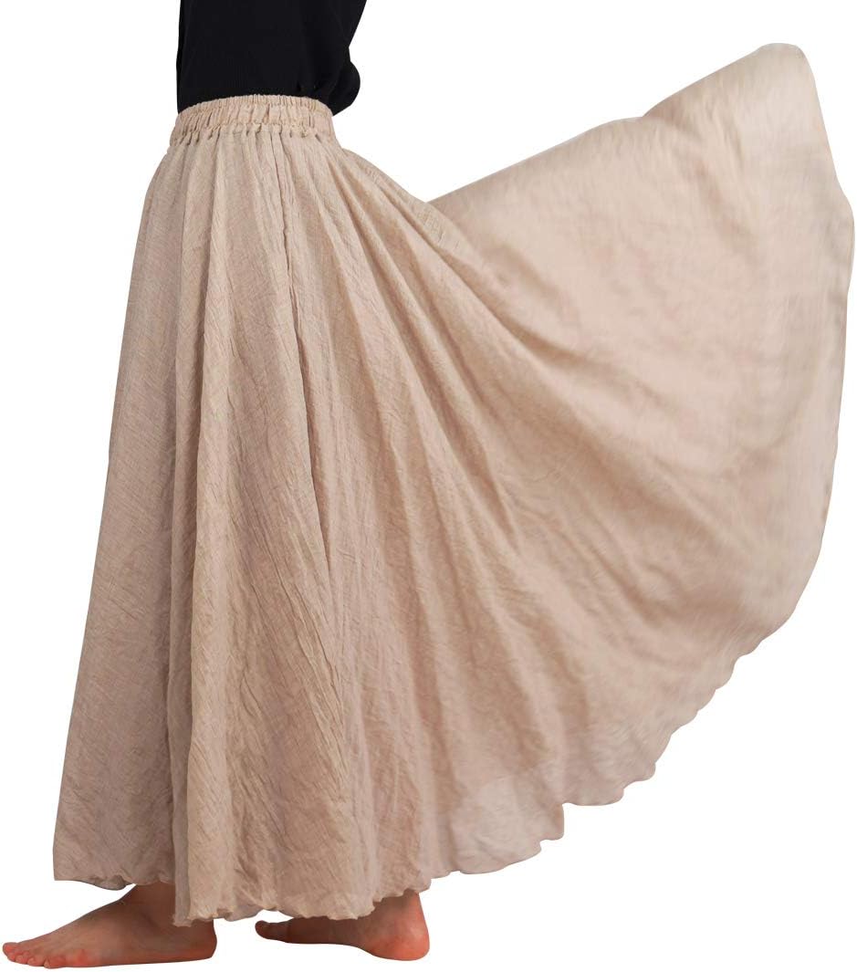 Zinnia Jupe Longue en Coton et Lin – Jupe Bohème Évasée Double Épaisseur à Taille Élastique