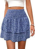 Clémence Jupe Mini – Jupe Bohème Fleurie à Volants Taille Haute avec Cordon