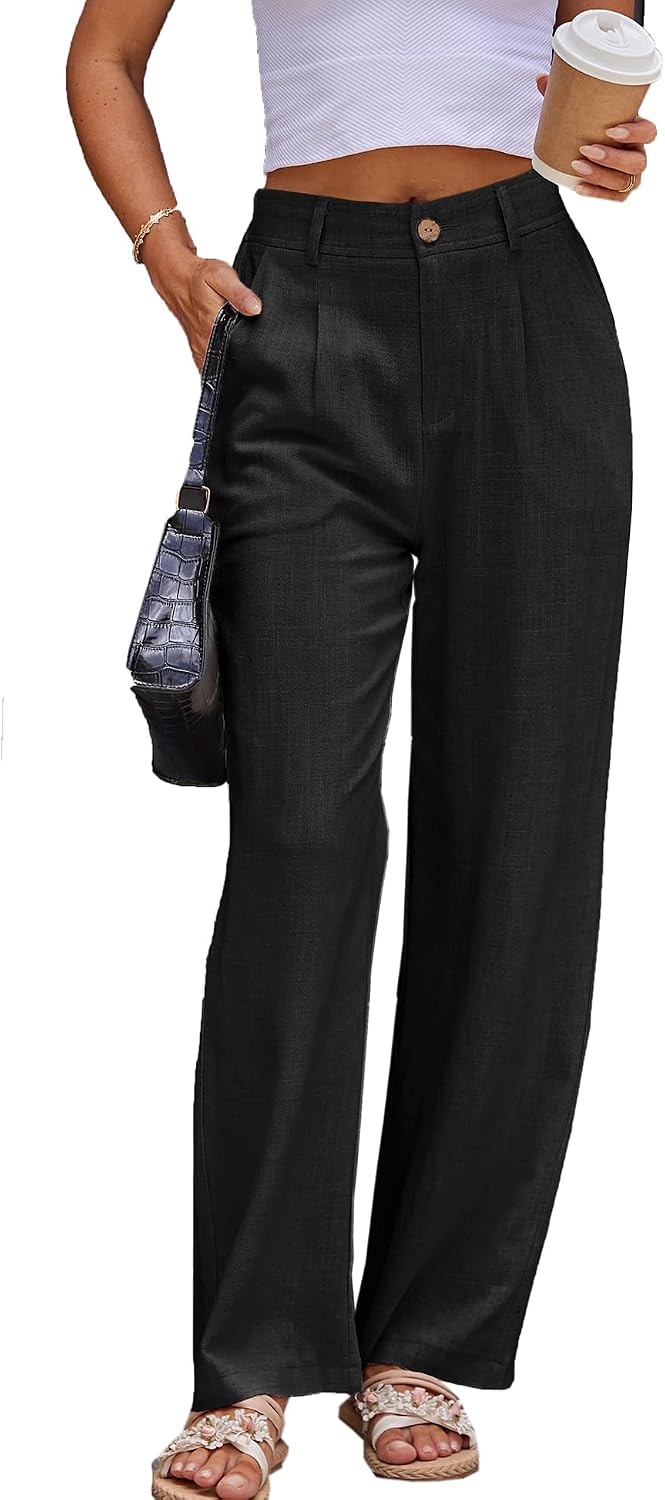 Denise Pantalon Droit en Lin – Pantalon Élégant Taille Haute pour le Bureau et l'Été